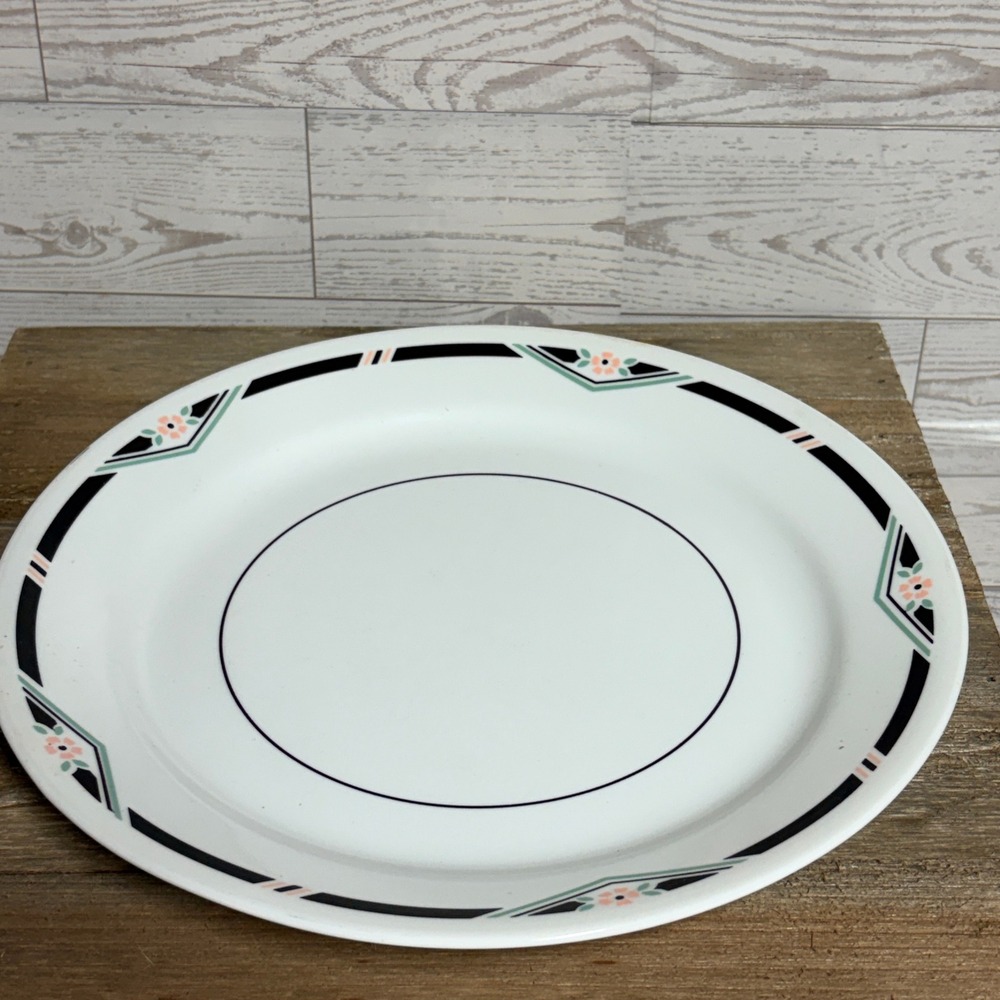 Vintage Corelle by Corning Zenith Dinner Plate White Black Peach Floral 10.25 in